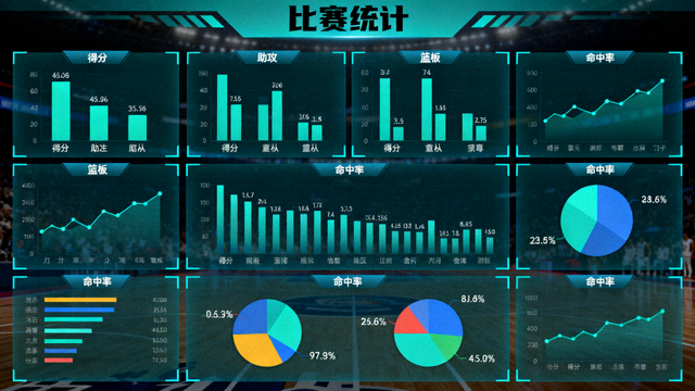 体育数据可视化界面中展示的比赛统计图表与指标