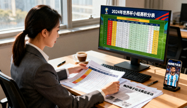 体育资讯编辑在屏幕前整理赛事数据与新闻稿件